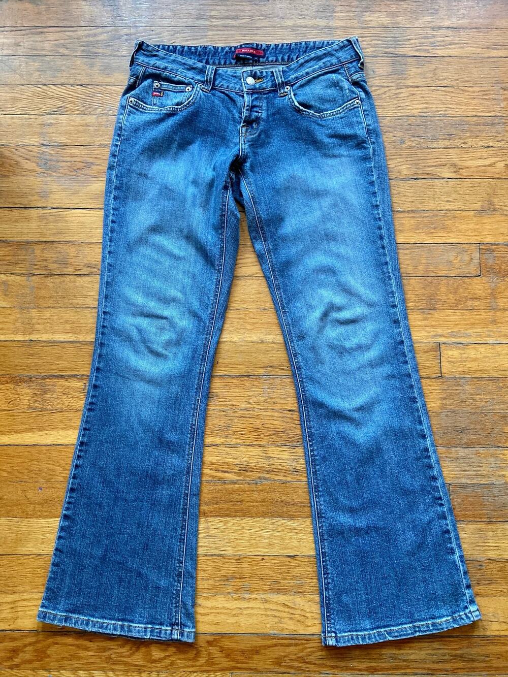 BCBG MAXAZRIA Distressed Flared Button-Fly Jeans sz 8